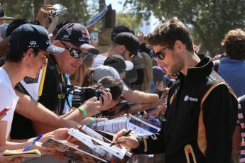 World © Octane Photographic Ltd. Lotus F1 Team E23 Hybrid – Romain Grosjean. Saturday 14th March 2015, F1 Australian GP Paddock, Melbourne, Albert Park, Australia. Digital Ref: 1205LB1D6633