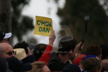 World © Octane Photographic Ltd. Daniel Ricciardo fan in the crowd on "Champions' Walk". Sunday 15th March 2015, F1 Australian GP Paddock, Melbourne, Albert Park, Australia. Digital Ref: 1207LB1D8193