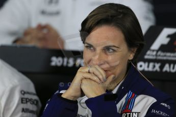 World © Octane Photographic Ltd. Williams Martini Racing – Claire Williams – Deputy Team Principle. Friday 13th March 2015, F1 Australian GP FIA Team Boss Press Conference, Melbourne, Albert Park, Australia. Digital Ref: 1202LB1D6268