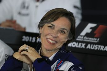 World © Octane Photographic Ltd. Williams Martini Racing – Claire Williams – Deputy Team Principle. Friday 13th March 2015, F1 Australian GP FIA Team Boss Press Conference, Melbourne, Albert Park, Australia. Digital Ref: 1202LB1D6492