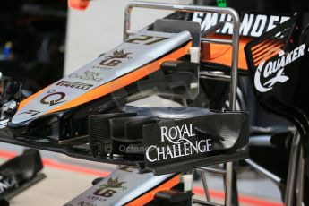 World © Octane Photographic Ltd. Sahara Force India VJM08 nose and front wing. Thursday 18th June 2015, F1 Austrian GP Paddock, Red Bull Ring, Spielberg, Austria. Digital Ref: 1302LB1D4419