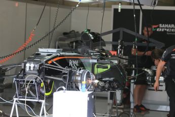 World © Octane Photographic Ltd. Sahara Force India VJM08 brakes and front suspension. Thursday 18th June 2015, F1 Austrian GP Paddock, Red Bull Ring, Spielberg, Austria. Digital Ref: 1302LB1D4437