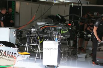 World © Octane Photographic Ltd. Sahara Force India VJM08 brakes and front suspension. Thursday 18th June 2015, F1 Austrian GP Paddock, Red Bull Ring, Spielberg, Austria. Digital Ref: 1302LB1D4443