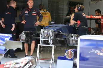 World © Octane Photographic Ltd. Scuderia Toro Rosso STR10 – front brakes and suspension. Thursday 18th June 2015, F1 Austrian GP Paddock, Red Bull Ring, Spielberg, Austria. Digital Ref: 1302LB1D4470