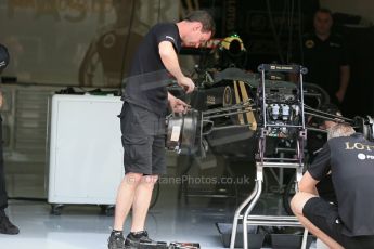 World © Octane Photographic Ltd. Lotus F1 Team E23 Hybrid front brakes and suspension– Pastor Maldonado. Thursday 18th June 2015, F1 Austrian GP Paddock, Red Bull Ring, Spielberg, Austria. Digital Ref: 1302LB1D4484