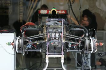 World © Octane Photographic Ltd. Lotus F1 Team E23 Hybrid front brakes and suspension – Romain Grosjean. Thursday 18th June 2015, F1 Austrian GP Paddock, Red Bull Ring, Spielberg, Austria. Digital Ref: 1302LB1D4498