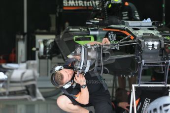 World © Octane Photographic Ltd. Sahara Force India VJM08 front brakes. Thursday 18th June 2015, F1 Austrian GP Paddock, Red Bull Ring, Spielberg, Austria. Digital Ref: 1302LB1D4643