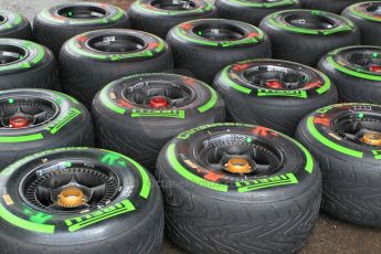 World © Octane Photographic Ltd. Pirelli Intermediate tyres on McLaren Honda wheels. Thursday 18th June 2015, F1 Paddock, Red Bull Ring, Spielberg, Austria. Digital Ref: 1302LW1L2477