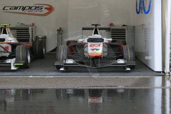 World © Octane Photographic Ltd. Thursday 18th June 2015, GP3 Austrian GP Paddock, Red Bull Ring, Spielberg, Austria, Campos Racing garage in the rain. Digital Ref: 1301CB5D4700