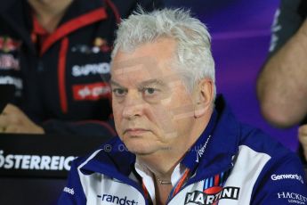 World © Octane Photographic Ltd. FIA Team Personnel Press Conference. Friday 19th June 2015, F1 Austrian GP, Red Bull Ring, Spielberg, Austria. Williams Martini Racing Chief Technical Officer – Pat Symonds. Digital Ref: 1308LB1D6894