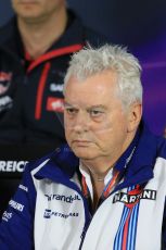 World © Octane Photographic Ltd. FIA Team Personnel Press Conference. Friday 19th June 2015, F1 Austrian GP, Red Bull Ring, Spielberg, Austria. Williams Martini Racing Chief Technical Officer – Pat Symonds. Digital Ref: 1308LB1D6904