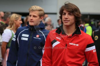 World © Octane Photographic Ltd. Sauber F1 Team C34-Ferrari – Marcus Ericsson and Manor Marussia F1 Team MR03B – Roberto Merhi. Sunday 21st June 2015, F1 Austrian GP Grid, Red Bull Ring, Spielberg, Austria. Digital Ref: 1318LB1D9317