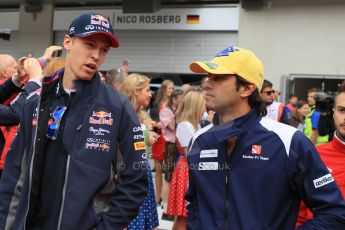 World © Octane Photographic Ltd. Sauber F1 Team C34-Ferrari – Felipe Nasr and Infiniti Red Bull Racing RB11 – Daniil Kvyat. Sunday 21st June 2015, F1 Austrian GP Grid Red Bull Ring, Spielberg, Austria. Digital Ref: 1318LW1L3901