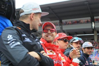 World © Octane Photographic Ltd. Sahara Force India VJM08 – Nico Hulkenberg and Kimi Raikkonen, Scuderia Ferrari SF15-T– Sebastian Vettel, McLaren Honda MP4/30 – Fernando Alonso and Scuderia Toro Rosso STR10 – Carlos Sainz Jnr. Sunday 21st June 2015, F1 Austrian GP Grid, Red Bull Ring, Spielberg, Austria. Digital Ref: 1318LW1L3970