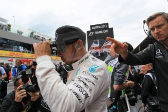 World © Octane Photographic Ltd. Mercedes AMG Petronas F1 W06 Hybrid – Lewis Hamilton. Sunday 21st June 2015, F1 Austrian GP Grid, Red Bull Ring, Spielberg, Austria. Digital Ref: 1318LW1L4095