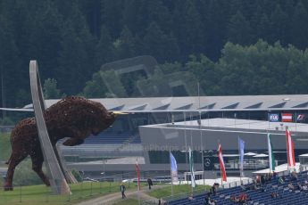 World © Octane Photographic Ltd. Red Bull statue. Friday 19th June 2015, F1 Austrian GP Practice 1, Red Bull Ring, Spielberg, Austria. Digital Ref: 1304LB1D5021