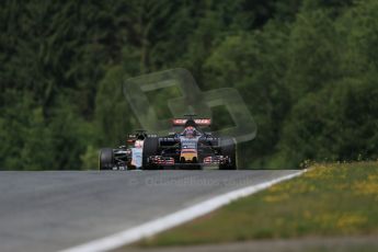 World © Octane Photographic Ltd. Scuderia Toro Rosso STR10 – Max Verstappen and Sahara Force India VJM08 – Nico Hulkenberg. Friday 19th June 2015, F1 Austrian GP Practice 1, Red Bull Ring, Spielberg, Austria. Digital Ref: 1304LB1D5761