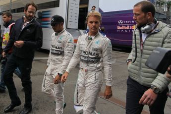 World © Octane Photographic Ltd. Mercedes AMG Petronas F1 W06 Hybrid – Lewis Hamilton and Nico Rosberg. Saturday 20th June 2015, F1 Qualifying Parc Ferme, Red Bull Ring, Spielberg, Austria. Digital Ref: 1312LW1L3684
