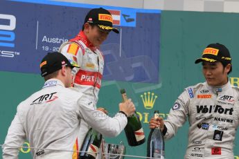 World © Octane Photographic Ltd. Sunday 21st June 2015. Campos Racing – Rio Haryanto, ART Grand Prix – Stoffel Vandoorne (2nd) and Nobuharu Matsushita (3rd). GP2 Race 2 – Red Bull Ring, Spielberg, Austria. Digital Ref. : 1317CB7D7401