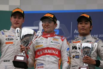 World © Octane Photographic Ltd. Sunday 21st June 2015. Campos Racing – Rio Haryanto, ART Grand Prix – Stoffel Vandoorne (2nd) and Nobuharu Matsushita (3rd). GP2 Race 2 – Red Bull Ring, Spielberg, Austria. Digital Ref. : 1317LB1D9234