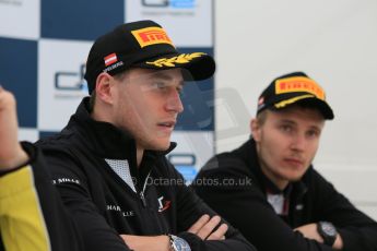 World © Octane Photographic Ltd. Saturday 20th June 2015. ART Grand Prix – Stoffel Vandoorne, Rapax – Sergey Sirotkin and DAMS – Alex Lynn. GP2 Race 1 - Press Conference – Red Bull Ring, Spielberg, Austria. Digital Ref. : 1313CB5D5297