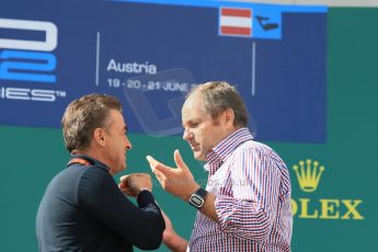World © Octane Photographic Ltd. Saturday 20th June 2015. Gerhard Berger and Jean Alesi. GP2 Race 1 - Podium– Red Bull Ring, Spielberg, Austria. Digital Ref. : 1313CB7D6499