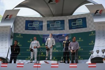 World © Octane Photographic Ltd. Saturday 20th June 2015. ART Grand Prix – Stoffel Vandoorne, Rapax – Sergey Sirotkin and DAMS – Alex Lynn. GP2 Race 1 - Podium– Red Bull Ring, Spielberg, Austria. Digital Ref. : 1313LB1D8494