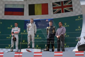 World © Octane Photographic Ltd. Saturday 20th June 2015. ART Grand Prix – Stoffel Vandoorne, Rapax – Sergey Sirotkin and DAMS – Alex Lynn. GP2 Race 1 - Podium– Red Bull Ring, Spielberg, Austria. Digital Ref. : 1313LB1D8500