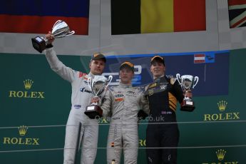 World © Octane Photographic Ltd. Saturday 20th June 2015. ART Grand Prix – Stoffel Vandoorne, Rapax – Sergey Sirotkin and DAMS – Alex Lynn. GP2 Race 1 - Podium– Red Bull Ring, Spielberg, Austria. Digital Ref. : 1313LB1D8538