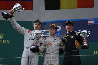 World © Octane Photographic Ltd. Saturday 20th June 2015. ART Grand Prix – Stoffel Vandoorne, Rapax – Sergey Sirotkin and DAMS – Alex Lynn. GP2 Race 1 - Podium– Red Bull Ring, Spielberg, Austria. Digital Ref. : 1313LB1D8545