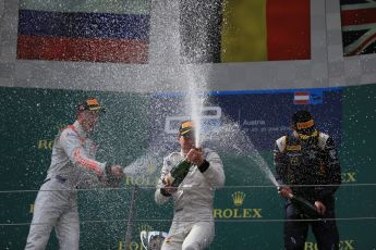 World © Octane Photographic Ltd. Saturday 20th June 2015. ART Grand Prix – Stoffel Vandoorne, Rapax – Sergey Sirotkin and DAMS – Alex Lynn. GP2 Race 1 - Podium– Red Bull Ring, Spielberg, Austria. Digital Ref. : 1313LB1D8557