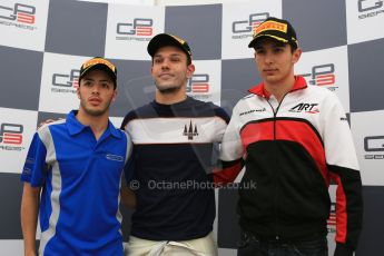 World © Octane Photographic Ltd. Saturday 20th June 2015. Trident – Luca Ghiotto (1st), ART Grand Prix – Esteban Ocon (2nd) and Carlin – Antonio Fuoco (3rd). GP3 Race 1Press Conference – Red Bull Ring, Spielberg, Austria. Digital Ref. : 1314CB5D5302