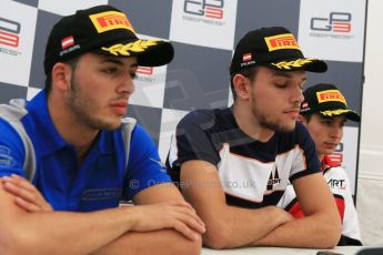 World © Octane Photographic Ltd. Saturday 20th June 2015. Trident – Luca Ghiotto (1st), ART Grand Prix – Esteban Ocon (2nd) and Carlin – Antonio Fuoco (3rd). GP3 Race 1 Press Conference – Red Bull Ring, Spielberg, Austria. Digital Ref. : 1314CB5D5307