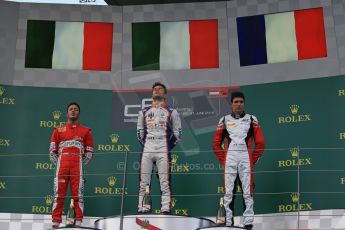 World © Octane Photographic Ltd. Saturday 20th June 2015. Trident – Luca Ghiotto (1st), ART Grand Prix – Esteban Ocon (2nd) and Carlin – Antonio Fuoco (3rd). GP3 Race 1Podium – Red Bull Ring, Spielberg, Austria. Digital Ref. : 1314LB1D8679