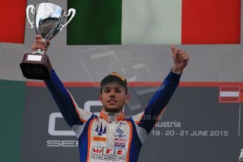 World © Octane Photographic Ltd. Saturday 20th June 2015. Trident – Luca Ghiotto (1st). GP3 Race 1 Podium – Red Bull Ring, Spielberg, Austria. Digital Ref. : 1314LB1D8717