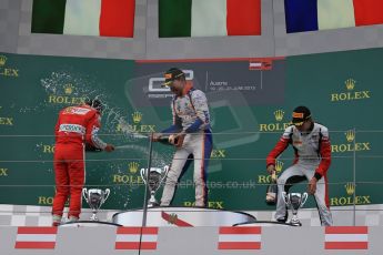 World © Octane Photographic Ltd. Saturday 20th June 2015. Trident – Luca Ghiotto (1st), ART Grand Prix – Esteban Ocon (2nd) and Carlin – Antonio Fuoco (3rd). GP3 Race 1 Podium – Red Bull Ring, Spielberg, Austria. Digital Ref. : 1314LB1D8777