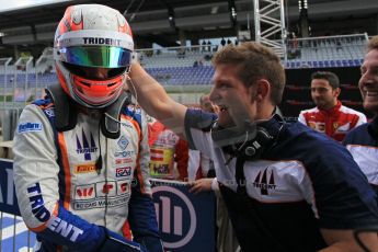 World © Octane Photographic Ltd. Saturday 20th June 2015. Trident – Luca Ghiotto (1st). GP3 Race 1Parc Ferme – Red Bull Ring, Spielberg, Austria. Digital Ref. : 1314LW1L3752