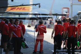 World © Octane Photographic Ltd. Manor Marussia F1 Team pit crew. Saturday 22nd August 2015, F1 Belgian GP Practice 3, Spa-Francorchamps, Belgium. Digital Ref: 1376LB1D0005