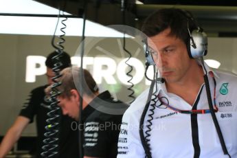 World © Octane Photographic Ltd. Mercedes AMG Petronas – Toto Wolff. Saturday 22nd August 2015, F1 Belgian GP Practice 3, Spa-Francorchamps, Belgium. Digital Ref: 1376LB5D9467