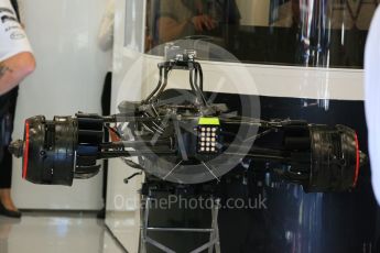 World © Octane Photographic Ltd. McLaren Honda MP4/30 gear box and rear suspension. Saturday 22nd August 2015, F1 Belgian GP Practice 3, Spa-Francorchamps, Belgium. Digital Ref: 1376LB5D9523