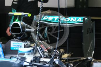 World © Octane Photographic Ltd. Mercedes AMG Petronas F1 W06 Hybrid rear wing – Nico Rosberg. Friday 21st August 2015, F1 Belgian GP Pitlane, Spa-Francorchamps, Belgium. Digital Ref: 1379LB1D7420