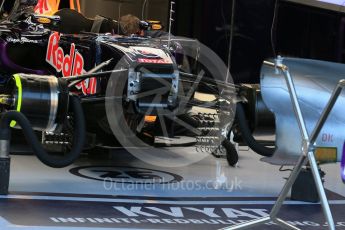 World © Octane Photographic Ltd. Infiniti Red Bull Racing RB11front brakes and suspension – Daniil Kvyat. Friday 21st August 2015, F1 Belgian GP Pitlane, Spa-Francorchamps, Belgium. Digital Ref: 1379LB1D7452