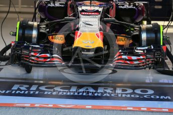 World © Octane Photographic Ltd. Infiniti Red Bull Racing RB11front brakes and suspension – Daniel Ricciardo. Friday 21st August 2015, F1 Belgian GP Pitlane, Spa-Francorchamps, Belgium. Digital Ref: 1379LB1D7459