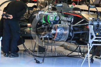 World © Octane Photographic Ltd. McLaren Honda MP4/30 front brakes and suspension - Jenson Button. Friday 21st August 2015, F1 Belgian GP Pitlane, Spa-Francorchamps, Belgium. Digital Ref: 1379LB1D7490