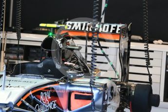 World © Octane Photographic Ltd. Sahara Force India VJM08B rear wing – Sergio Perez. Friday 21st August 2015, F1 Belgian GP Pitlane, Spa-Francorchamps, Belgium. Digital Ref: 1379LB1D7505