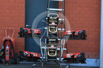 World © Octane Photographic Ltd. Lotus F1 Team E23 Hybrid noses – Pastor Maldonado and Jolyon Palmer. Friday 21st August 2015, F1 Belgian GP Pitlane, Spa-Francorchamps, Belgium. Digital Ref: 1379LB1D7530