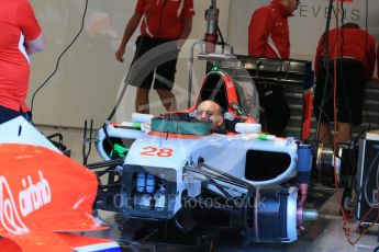 World © Octane Photographic Ltd. Manor Marussia F1 Team MR03B front suspension and brakes – William Stevens. Friday 21st August 2015, F1 Belgian GP Pitlane, Spa-Francorchamps, Belgium. Digital Ref: 1379LB1D7548