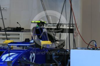 World © Octane Photographic Ltd. Sauber F1 Team C34-Ferrari rear wing – Felipe Nasr. Friday 21st August 2015, F1 Belgian GP Pitlane, Spa-Francorchamps, Belgium. Digital Ref: 1379LB1D7554