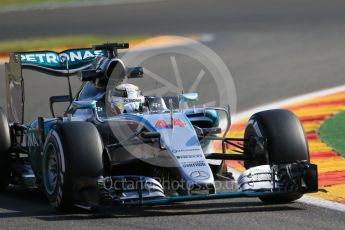 World © Octane Photographic Ltd. Mercedes AMG Petronas F1 W06 Hybrid with new design rear wing – Lewis Hamilton. Friday 21st August 2015, F1 Belgian GP Practice 1, Spa-Francorchamps, Belgium. Digital Ref: 1373LB1D7821