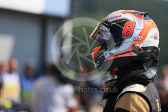 World © Octane Photographic Ltd. Lotus F1 Team E23 Hybrid – Romain Grosjean. Saturday 22nd August 2015, F1 Belgian GP Qualifying Parc Ferme, Spa-Francorchamps, Belgium. Digital Ref: